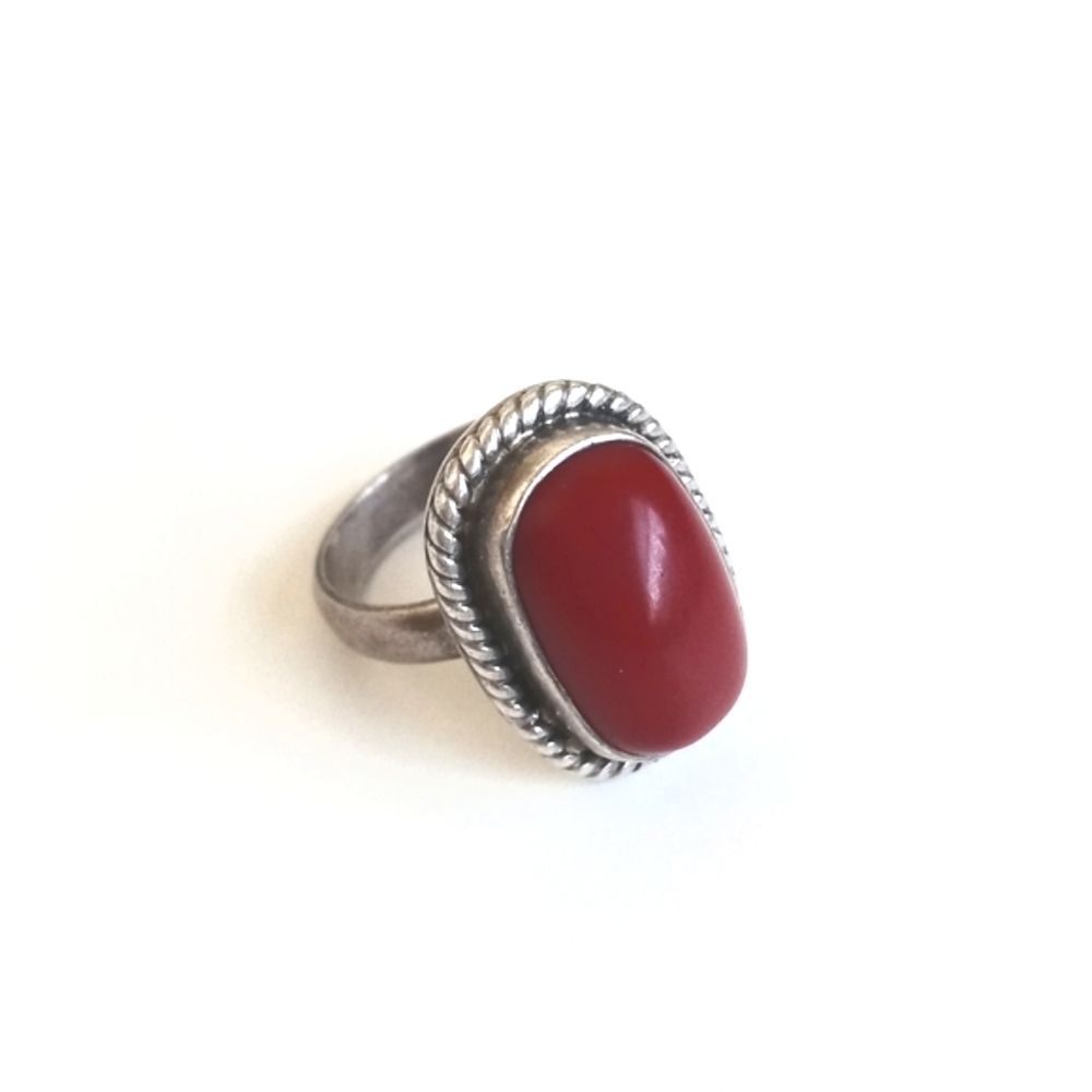 Vintage Red Coral Gemstone 925 Sterling Silver Ring from India Size 7 - Picture 4 of 16